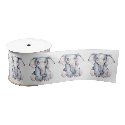 Pink Grau Niedlich Elephant Babydusche Satinband (Spule)
