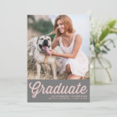 Pink & Grau Retro Fett Typografie Foto Abschluss Einladung (Stehend Vorderseite)