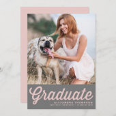 Pink & Grau Retro Fett Typografie Foto Abschluss Einladung (Vorne/Hinten)