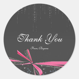 Pink & Grau Ribbon Bow Rhinestones Bling Stickers