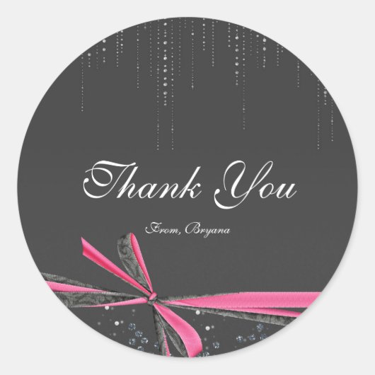 Pink & Grau Ribbon Bow Rhinestones Bling Stickers (Vorderseite)