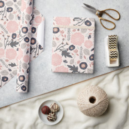 Pink Grau Schwarzes Botanisches Muster Geschenkpapier