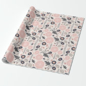 Pink Grau Schwarzes Botanisches Muster Geschenkpapier (Ungerollt)