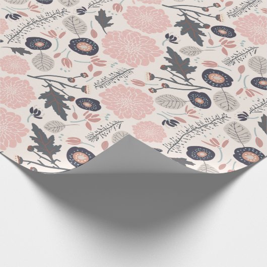 Pink Grau Schwarzes Botanisches Muster Geschenkpapier (Ecke)