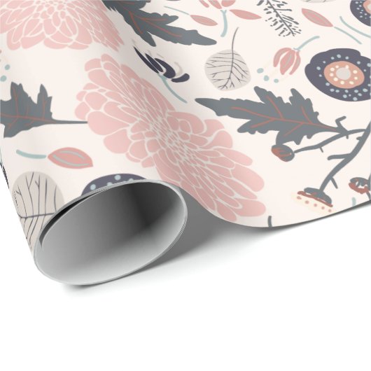 Pink Grau Schwarzes Botanisches Muster Geschenkpapier (Rolleneckpunkt)