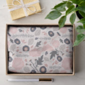 Pink Grau Schwarzes Botanisches Muster Seidenpapier (Geschenk)
