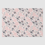 Pink Grau Schwarzes Botanisches Muster Seidenpapier (Vorderseite)