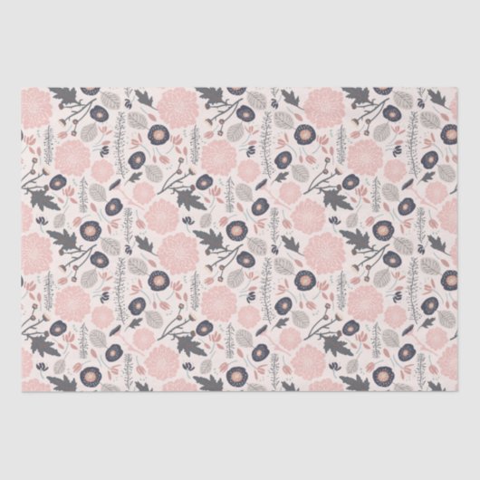 Pink Grau Schwarzes Botanisches Muster Seidenpapier (Vorderseite)