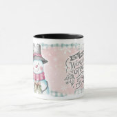 Pink Grau Snowflake Snowman Holiday Tasse (Zentrum)