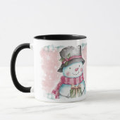 Pink Grau Snowflake Snowman Holiday Tasse (Links)