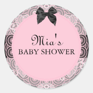 Pink & Grau Vintag Chic Baby Duschaufkleber Runder Aufkleber