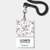 Pink & Grau Wasserfarben-Muster Ausweis (Vorderseite mit Lanyard)