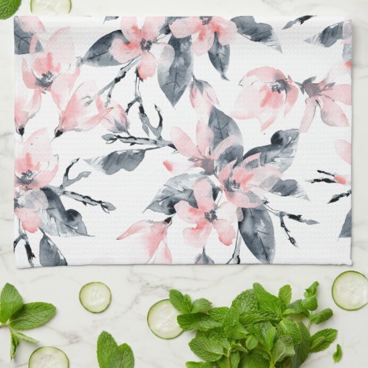 Pink & Grau Wasserfarben-Muster Geschirrtuch (Gefaltet)