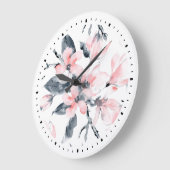 Pink & Grau Wasserfarben-Muster Große Wanduhr (Winkel)
