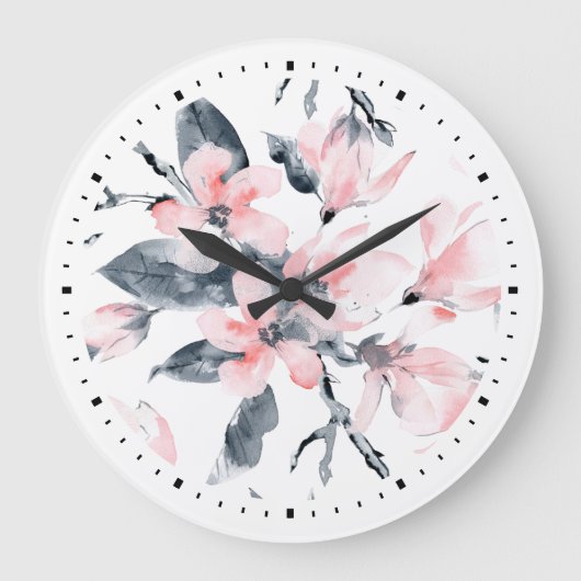 Pink & Grau Wasserfarben-Muster Große Wanduhr (Vorderseite)