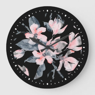 Pink & Grau Wasserfarben-Muster Große Wanduhr