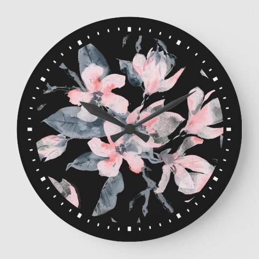 Pink & Grau Wasserfarben-Muster Große Wanduhr (Vorderseite)