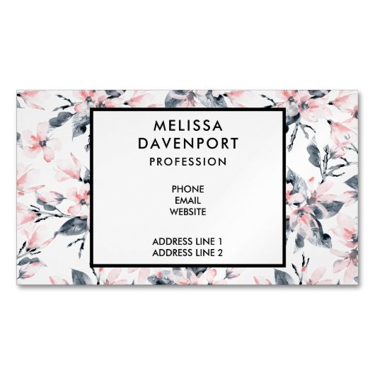 Pink & Grau Wasserfarben-Muster Magnetische Visitenkarte (Vorderseite)