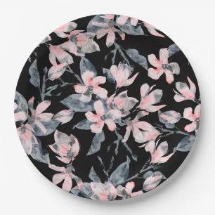 Pink & Grau Wasserfarben-Muster Pappteller
