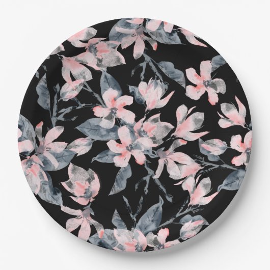 Pink & Grau Wasserfarben-Muster Pappteller (Vorderseite)