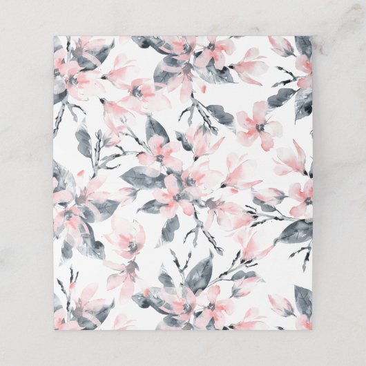 Pink & Grau Wasserfarben-Muster Platzkarte (Außenseite Aufgefaltet)