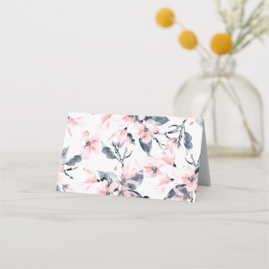 Pink & Grau Wasserfarben-Muster Platzkarte (Rückseite)