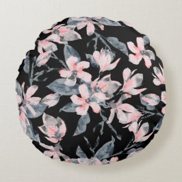 Pink & Grau Wasserfarben-Muster Rundes Kissen