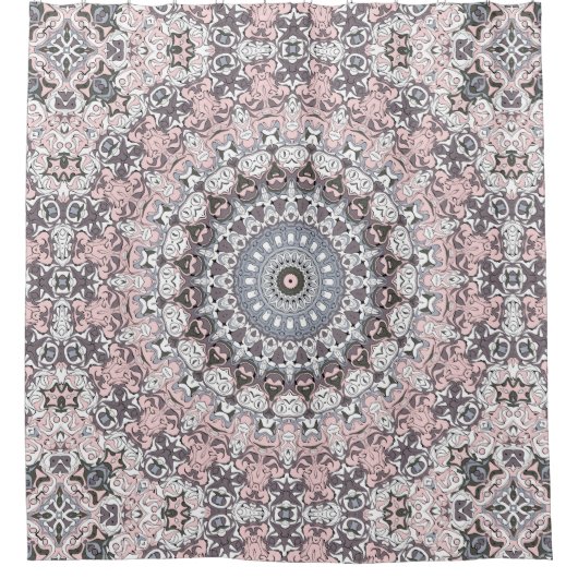 Pink Grau-Weiß-Mandala-Muster Duschvorhang (Vorderseite)