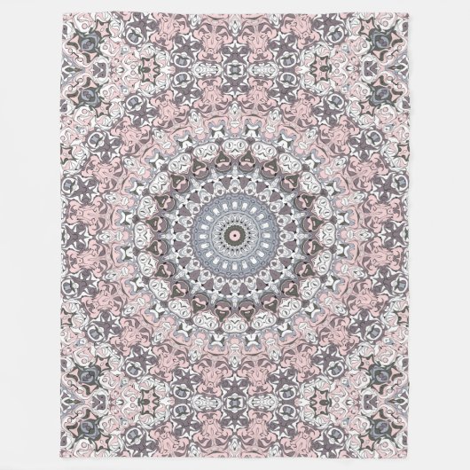 Pink Grau-Weiß-Mandala-Muster Fleecedecke (Vorderseite)
