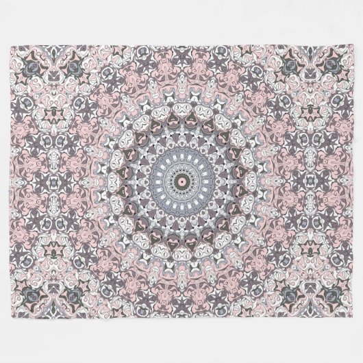 Pink Grau-Weiß-Mandala-Muster Fleecedecke (Vorderseite (Horizontal))
