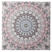 Pink Grau-Weiß-Mandala-Muster Fliese (Vorderseite)