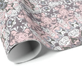 Pink Grau-Weiß-Mandala-Muster Geschenkpapier (Rolleneckpunkt)