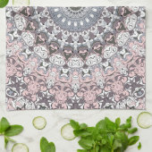 Pink Grau-Weiß-Mandala-Muster Geschirrtuch (Gefaltet)