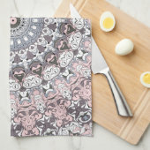 Pink Grau-Weiß-Mandala-Muster Geschirrtuch (Viertel Falte)