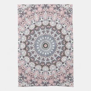 Pink Grau-Weiß-Mandala-Muster Geschirrtuch