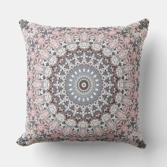Pink Grau-Weiß-Mandala-Muster Kissen (Vorderseite)