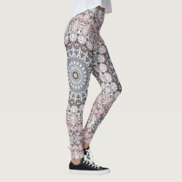 Pink Grau-Weiß-Mandala-Muster Leggings