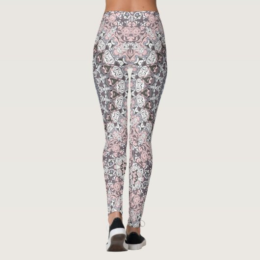 Pink Grau-Weiß-Mandala-Muster Leggings (Rückseite)