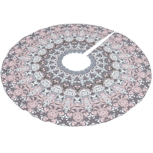Pink Grau-Weiß-Mandala-Muster Polyester Weihnachtsbaumdecke (Schrägansicht)