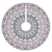 Pink Grau-Weiß-Mandala-Muster Polyester Weihnachtsbaumdecke (Vorderseite)