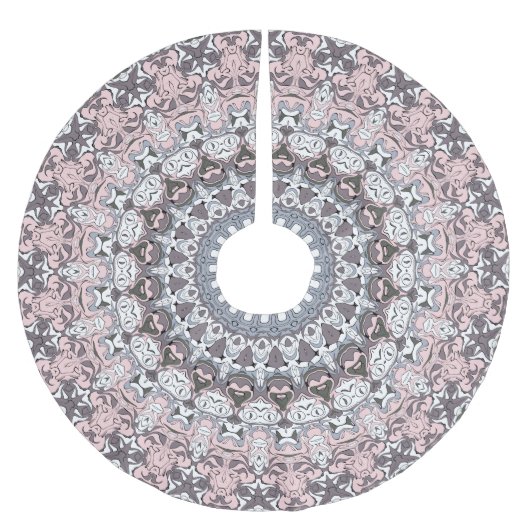 Pink Grau-Weiß-Mandala-Muster Polyester Weihnachtsbaumdecke (Vorderseite)