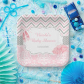 Pink & Grau Zickzack Ballerina Babydusche Pappteller (Party)