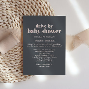 Pink-graue Boho Typografie Drive-by-Baby-Dusche Einladung