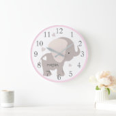 Pink-graue Elephant-Kinderzimmer-Wall-Uhr Große Wanduhr (Zuhause)