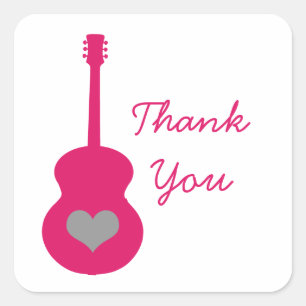 Pink/Graue Gitarre Herz Danke Stickers