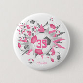 Pink-graue Mädels personalisierter Fußballball-Blo Button (Vorderseite)