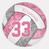 Pink-graue personalisierte Girls-Volleyball Runder Aufkleber (Vorderseite)