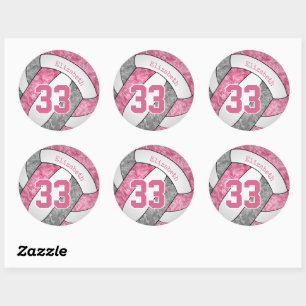 Pink-graue personalisierte Girls-Volleyball Runder Aufkleber