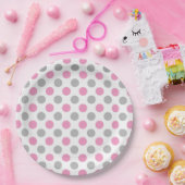 Pink-graue Polka-Punktmuster Pappteller (Party)