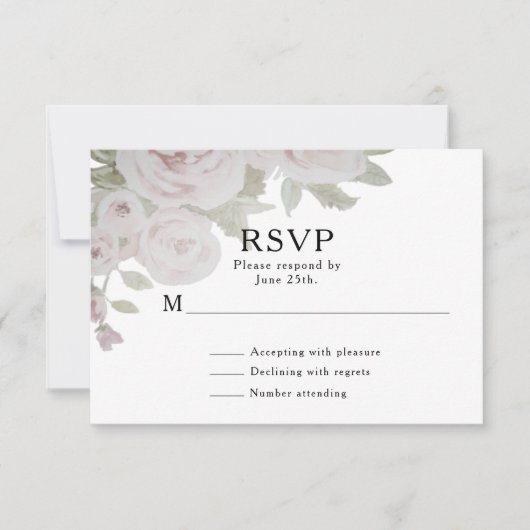 Pink-graue Rose Blumenwasser Hochzeit RSVP Karte (Vorderseite)